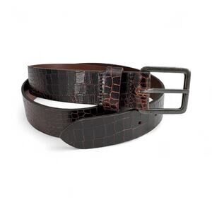 Unbranded Large Women's Brown Leather Crocodile Texture Embossed Fashion Belt